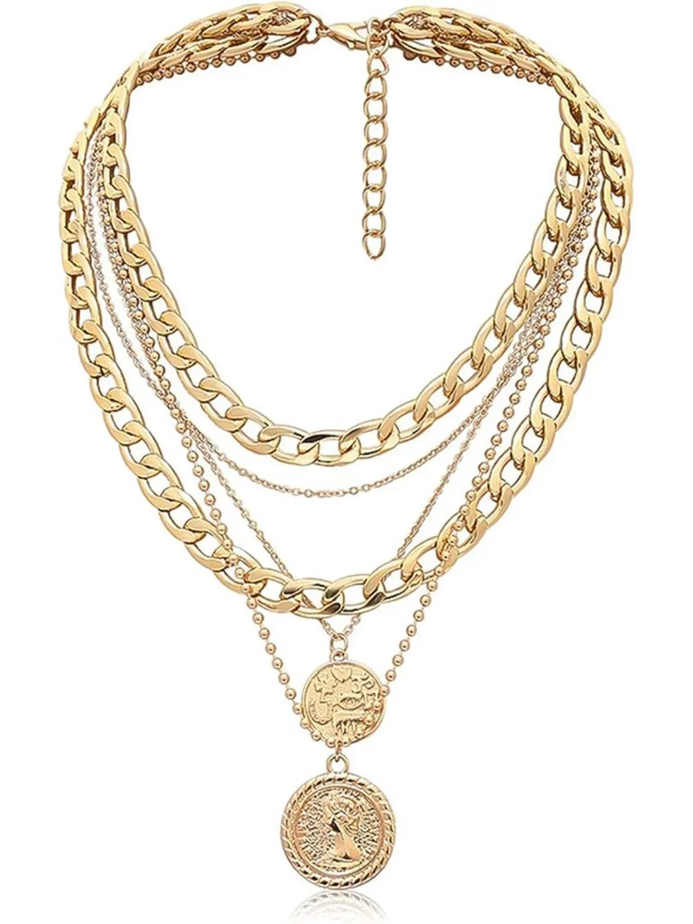 Layered Necklaces for Women Trendy Retro Coin Pendant Necklace Dainty Chunky Cha